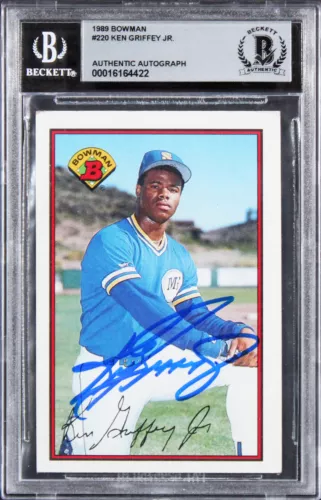 MARINERS KEN GRIFFEY JR. SIGNED 1989 BOWMAN #220 ROOKIE CARD AUTO 10! BAS SLAB COLLECTIBLE MEMORABILIA