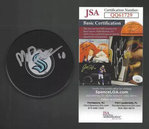 MATTY BENIERS SIGNED SEATTLE KRAKEN PUCK JSA COA COLLECTIBLE MEMORABILIA