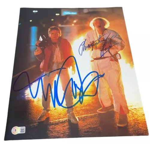 Michael J Fox Christopher Lloyd Signed Autograph 11x14 Back