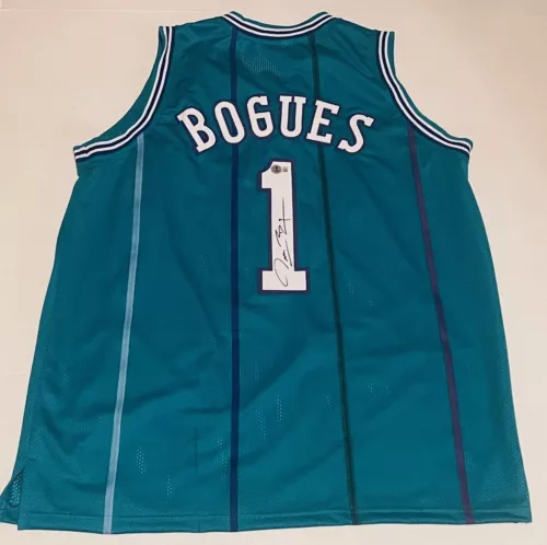MUGGSY BOGUES CHARLOTTE HORNETS SIGNED CUSTOM JERSEY AUTOGRAPHED BECKETT WITNESS COLLECTIBLE MEMORABILIA