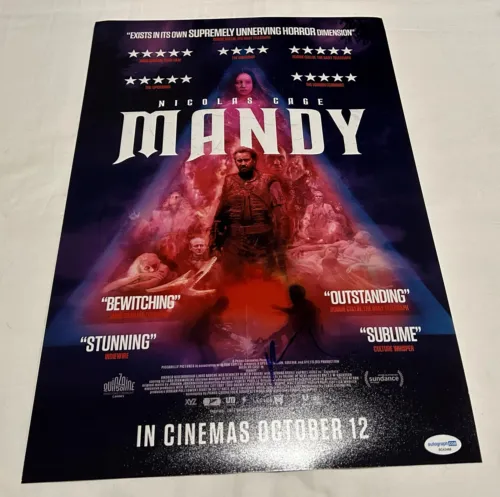 NICOLAS CAGE SIGNED MANDY 12X18 MOVIE POSTER 2 ACOA COLLECTIBLE MEMORABILIA