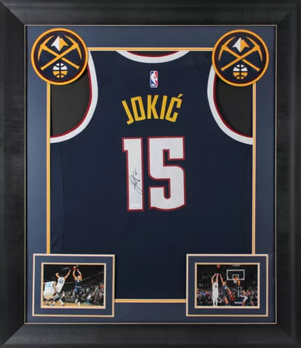 NUGGETS NIKOLA JOKIC AUTHENTIC SIGNED NAVY BLUE NIKE SWINGMAN FRAMED JERSEY JSA COLLECTIBLE MEMORABILIA