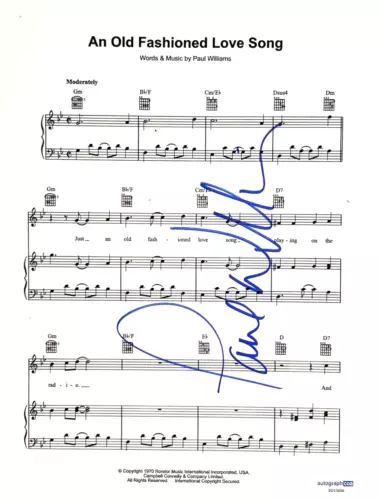 PAUL WILLIAMS SIGNED AUTOGRAPH LYRIC SHEET AN OLD FASHIONED LOVE SONG ACOA COLLECTIBLE MEMORABILIA