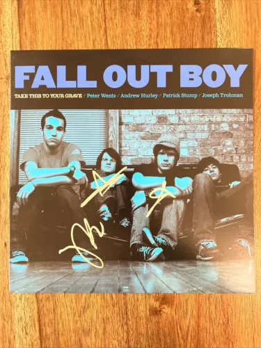 PETE WENTZ & PATRICK STUMP ‘FALL OUT BOY’ SIGNED VINYL ‘TAKE THIS TO YOUR GRAVE’ COLLECTIBLE MEMORABILIA