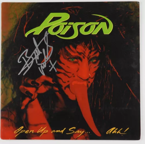 POISON BRET MICHAELS JSA SIGNED AUTOGRAPH ALBUM RECORD VINYL OPEN UP AND SAY COLLECTIBLE MEMORABILIA