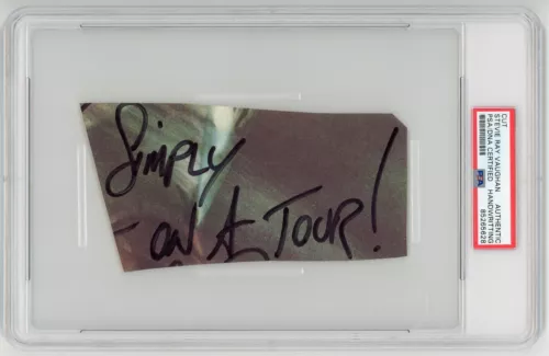 PSA STEVIE RAY VAUGHAN SIGNED ORIGINAL HANDWRITTING “SIMPLY A TOUR” COLLECTIBLE MEMORABILIA