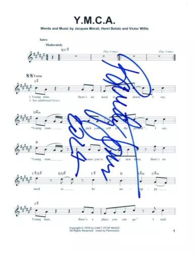 RANDY JONES SIGNED AUTOGRAPH Y.M.C.A. YMCA SHEET MUSIC – VILLAGE PEOPLE COWBOY COLLECTIBLE MEMORABILIA