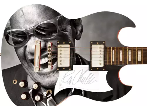 RAY CHARLES SIGNED ‘SMILE FULL OF SOUL’ 1/1 CUSTOM GRAPHICS GUITAR – ASSISTANT S COLLECTIBLE MEMORABILIA