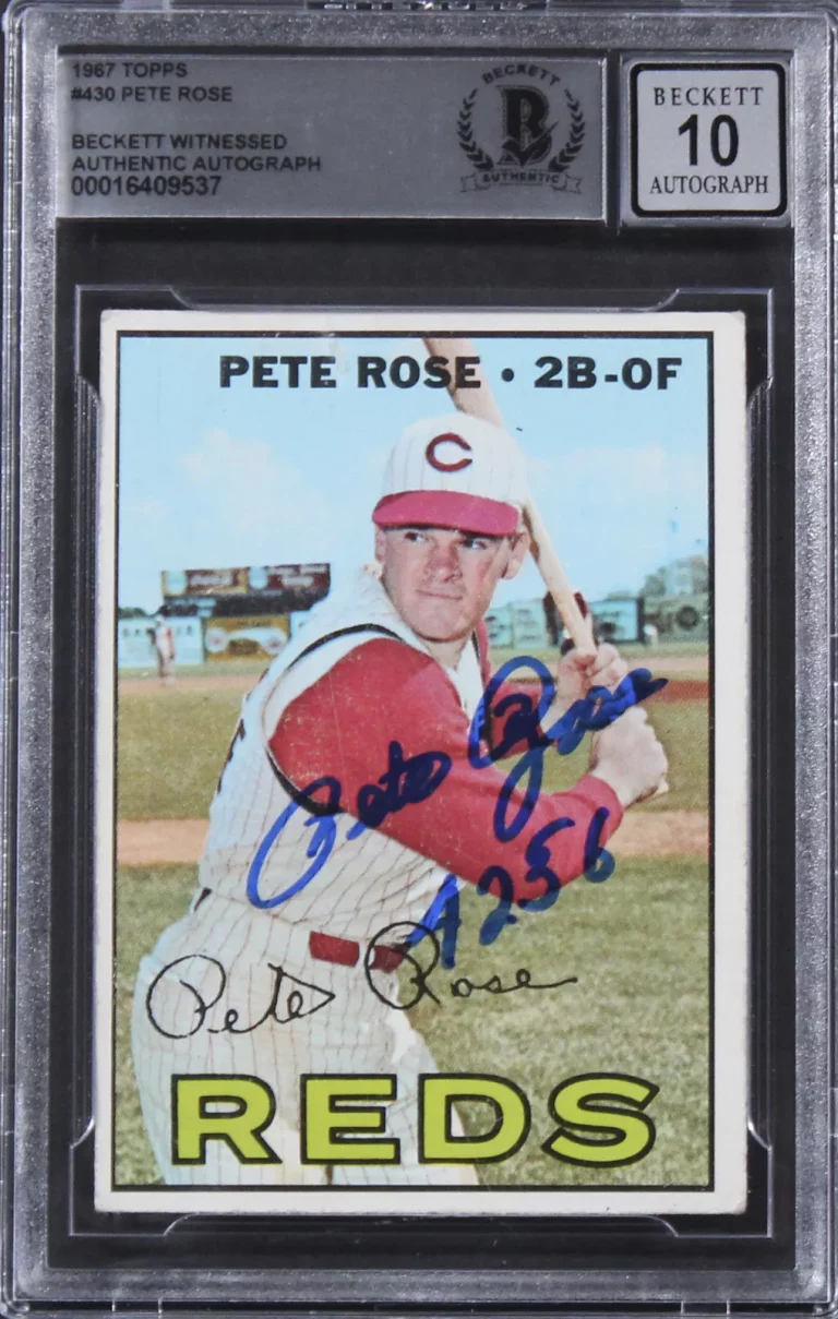 REDS PETE ROSE “4256” AUTHENTIC SIGNED 1967 TOPPS #430 CARD AUTO 10! BAS SLABBED COLLECTIBLE MEMORABILIA