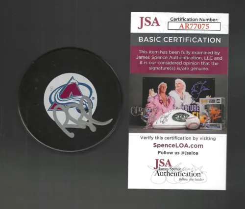 ROB BLAKE SIGNED COLORADO AVALANCHE LARGE LOGO PUCK JSA COA COLLECTIBLE MEMORABILIA