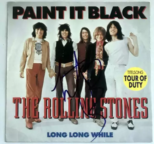 ROLLING STONES CHARLIE WATTS AUTOGRAPHED SIGNED PAINT IT BLACK 45 RECORD SLEEVE COLLECTIBLE MEMORABILIA