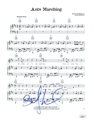 Stefan Lessard Dave Matthews Band Signed Autograph Ants Marching Sheet Music JSA