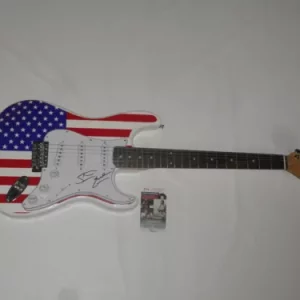 STEVE EARLE SIGNED USA FLAG ELECTRIC GUITAR AUTOGRAPHED LEGEND JSA COA