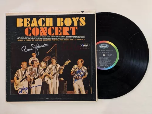 THE BEACH BOYS SIGNED CONCERT VINYL RECORD COA AUTOGRAPHED AL DAVID BRUCE MIKE COLLECTIBLE MEMORABILIA