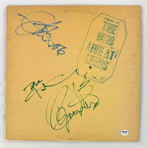 THE WHO BAND SIGNED AUTOGRAPH LIVE AT LEEDS ALBUM RECORD – PETE JOHN ROGER PSA COLLECTIBLE MEMORABILIA