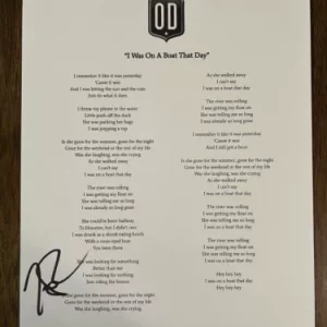 Trevor Rosen ‘Old Dominion’ Band Signed Lyric Sheet ‘I Was On A Boat That Day’