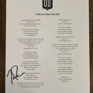 Trevor Rosen ‘Old Dominion’ Band Signed Lyric Sheet ‘I Was On A Boat That Day’