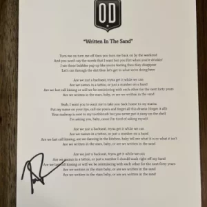 Trevor Rosen ‘Old Dominion’ Band Signed Lyric Sheet ‘Written In The Sand’