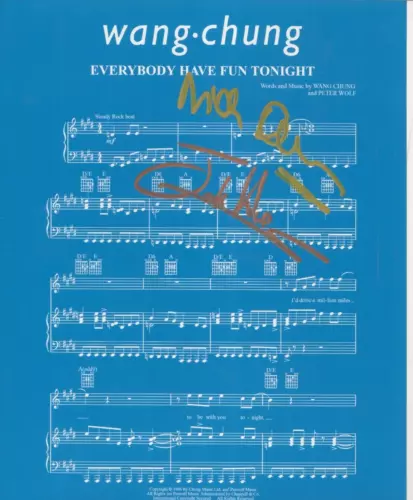 WANG CHUNG SIGNED EVERYBODY HAVE FUN TONIGHT SHEET MUSIC COA AUTOGRAPH JACK NICK COLLECTIBLE MEMORABILIA