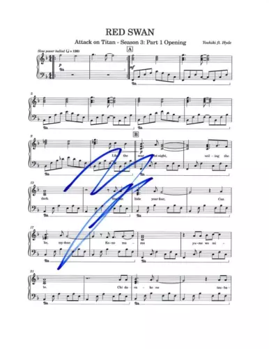 YOSHIKI HAYASHI X JAPAN SIGNED AUTOGRAPH RED SWAN SHEET MUSIC – ATTACK ON TITAN COLLECTIBLE MEMORABILIA