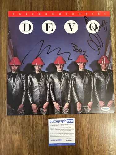 ‘DEVO’ Band ‘Freedom Of Choice’ Signed Vinyl Album LP RARE ACOA 3 Members