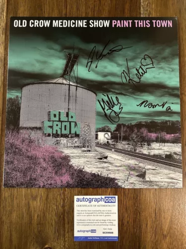 ‘OLD CROW MEDICINE SHOW’ SIGNED ‘PAINT THIS TOWN’ VINYL ALBUM KETCH SECOR ACOA COLLECTIBLE MEMORABILIA