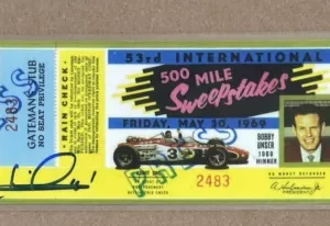 1969 Indy Indianapolis 500 Replica Ticket Signed Mario Andretti Beckett BAS COA