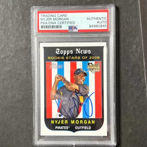 2008 TOPPS HERITAGE #136 NYJER MORGAN SIGNED CARD PSA SLABBED AUTO PIRATES COLLECTIBLE MEMORABILIA