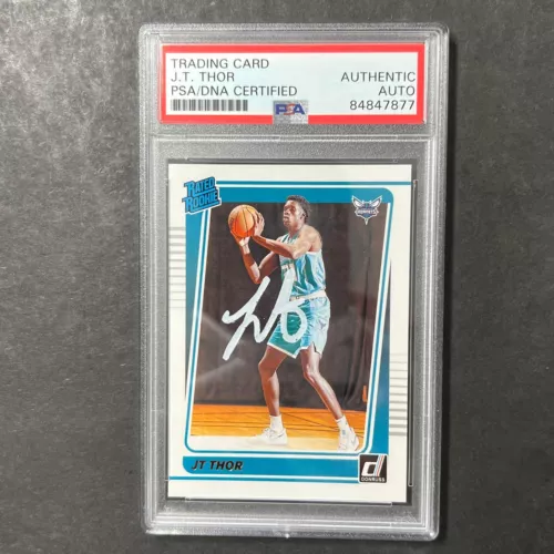 2021-22 PANINI DONRUSS RATED ROOKIE #222 JT THOR SIGNED CARD AUTO PSA/DNA SLABBE COLLECTIBLE MEMORABILIA