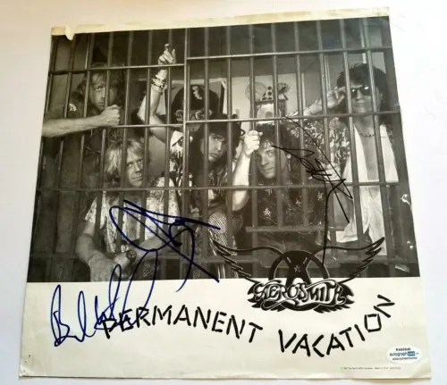 Aerosmith Autographed X3 Signed Permanent Vacation LP Record Album Sleeve ACOA
