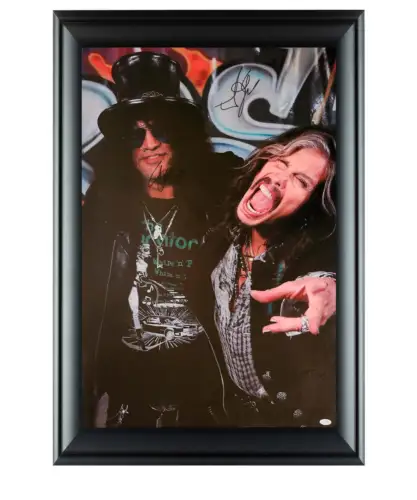 AEROSMITH STEVEN TYLER GUNS N ROSES SLASH AUTOGRAPHED 24×36 FRAMED CANVAS ACOA COLLECTIBLE MEMORABILIA