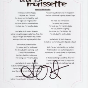 ALANIS MORISSETTE SIGNED HAND IN MY POCKET LYRIC SHEET