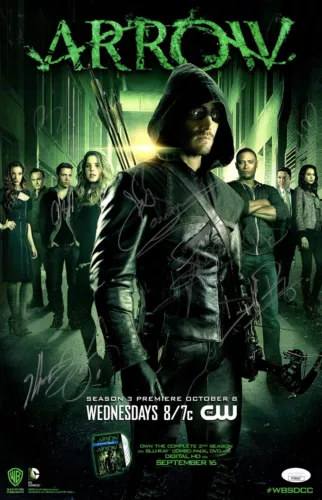 ARROW CAST SIGNED AUTOGRAPHED 11X17 POSTER AMELL RAMSEY 7 AUTOS JSA YY54044 COLLECTIBLE MEMORABILIA