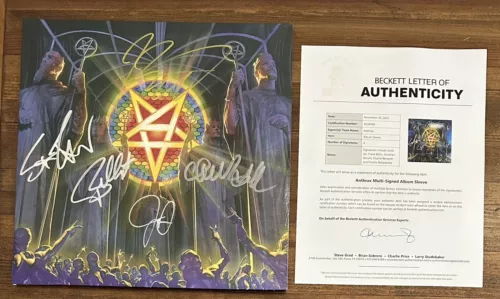 AUTOGRAPHED ANTHRAX FOR ALL KINGS VINYL LP FULL BAND SIGNED BAS BECKETT COA COLLECTIBLE MEMORABILIA