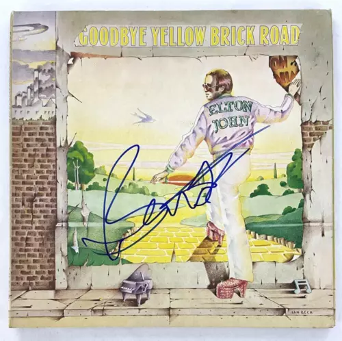 BERNIE TAUPIN SIGNED AUTOGRAPH VINYL LP ELTON JOHN GOODBYE YELLOW BRICK ROAD JSA COLLECTIBLE MEMORABILIA