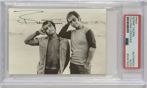 BERNIE TAUPIN SIGNED PICTURE PRINT WITH ELTON JOHN AUTOGRAPHED PSA DNA CERTIFIED COLLECTIBLE MEMORABILIA