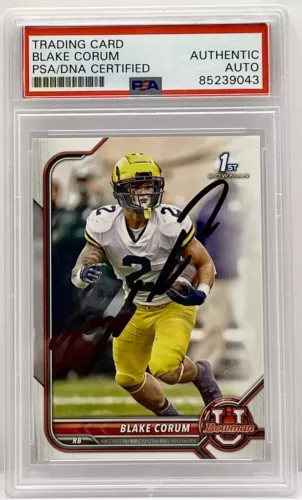 BLAKE CORUM SIGNED 2022 BOWMAN U 1ST ROOKIE CARD MICHIGAN PSA/DNA SLABBED COLLECTIBLE MEMORABILIA