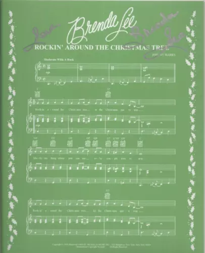 BRENDA LEE SIGNED ROCKIN’ AROUND CHRISTMAS TREE SHEET MUSIC #2 COA AUTOGRAPHED COLLECTIBLE MEMORABILIA