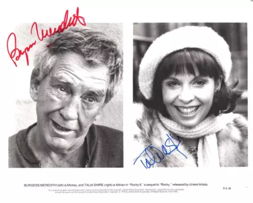BURGESS MEREDITH & TALIA SHIRE SIGNED AUTOGRAPH 8×10 ROCKY PHOTO – MICKEY ADRIAN COLLECTIBLE MEMORABILIA