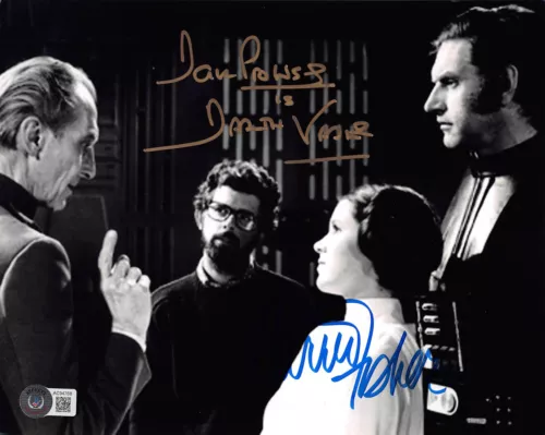 CARRIE FISHER & DAVID PROWSE STAR WARS SIGNED 8×10 PHOTO AUTO 10! BAS #AC94768 COLLECTIBLE MEMORABILIA