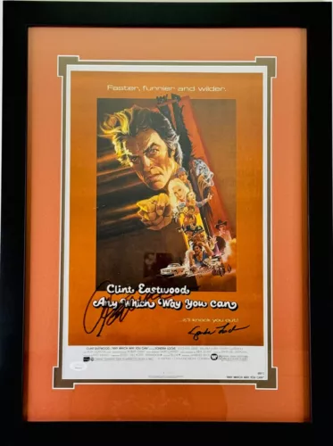 CLINT EASTWOOD SONDRA LOCKE FRAMED SIGNED AUTOGRAPH “ANY WHICH WAY YOU CAN” JSA COLLECTIBLE MEMORABILIA