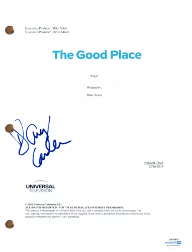 D’ARCY CARDEN SIGNED AUTOGRAPH THE GOOD PLACE PILOT SCRIPT SCREENPLAY ACOA COA COLLECTIBLE MEMORABILIA