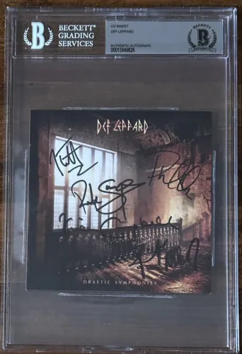 DEF LEPPARD FULL BAND SIGNED AUTOGRAPHED CD ALBUM COVER BECKETT BAS CERTIFIED COLLECTIBLE MEMORABILIA
