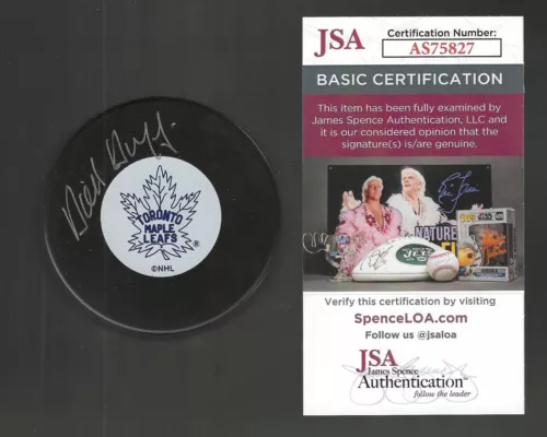 DICK DUFF SIGNED TORONTO MAPLE LEAFS PUCK JSA COA COLLECTIBLE MEMORABILIA