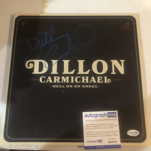 DILLON CARMICHAEL SIGNED AUTOGRAPH VINYL ALBUM ACOA HELL ON AN ANGEL RECORD COLLECTIBLE MEMORABILIA