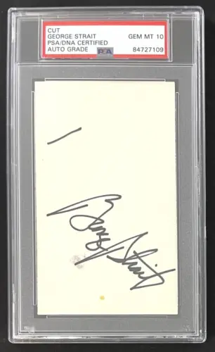 GEORGE STRAIT SIGNED AUTOGRAPH 3×5 CARD PSA/DNA SLABBED – AUTO GRADE GEM MINT 10 COLLECTIBLE MEMORABILIA