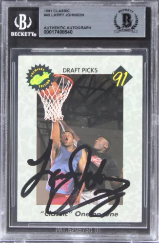 Hornets Larry Johnson Authentic Signed 1991 Classic #45 Card BAS Slabbed