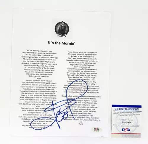 ICE-T SIGNED LYRIC SHEET 6 N THE MORNIN PSA/DNA COA COLLECTIBLE MEMORABILIA