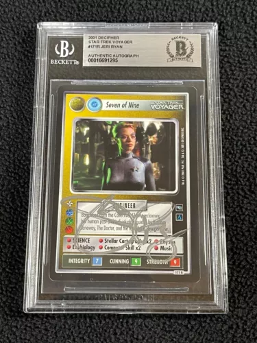 JERI RYAN SIGNED 2001 STAR TREK VOYAGER 7 OF 9 GAME CARD #171R BECKETT CERTIFIED COLLECTIBLE MEMORABILIA