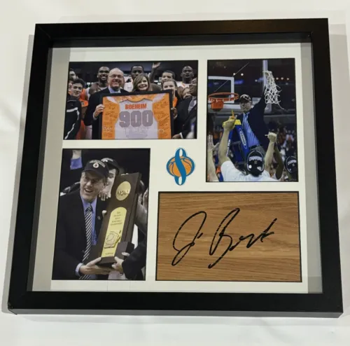 JIM BOEHEIM SIGNED FRAMED 12X12 FLOORBOARD COLLAGE SYRACUSE ORANGE PROOF COLLECTIBLE MEMORABILIA
